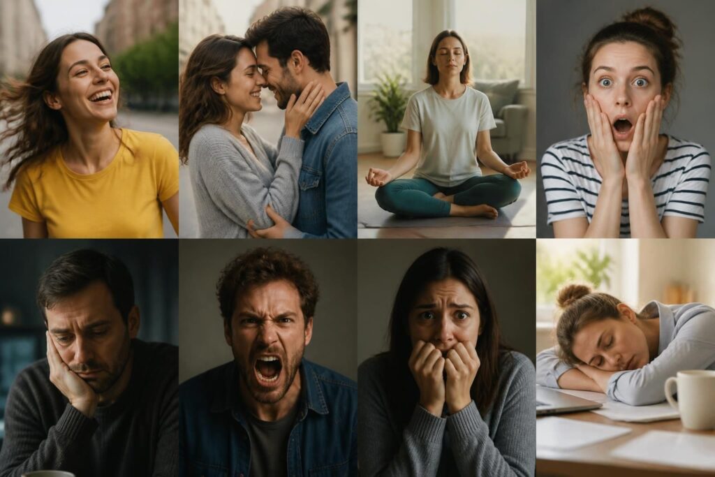 découvrez des exemples illustrés d'émotions positives et négatives du quotidien pour mieux comprendre et exprimer vos ressentis au jour le jour.
